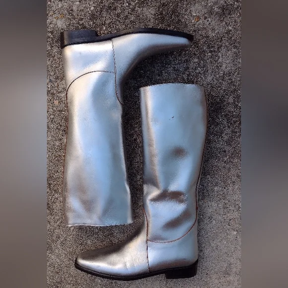 Khaite The Wooster Riding Boots Silver Metallic Leather NWOT - Picture 6 of 15